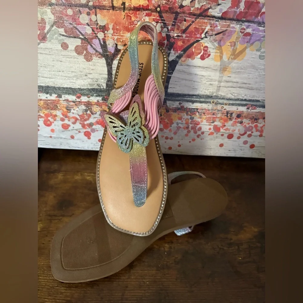 New-Girls Steve Madden Pink and Silver Butterfly Sandals